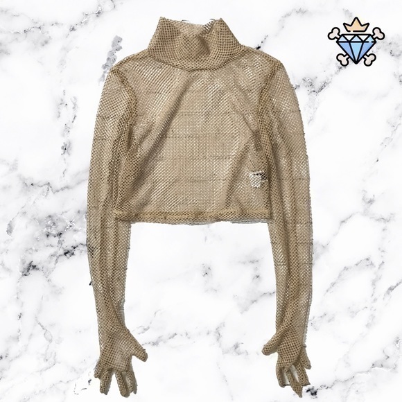 SHEIN WOMENS LONG SLEEVE FISHNET MOCK NECK CROP TOP SIZE LARGE STREETWEAR - Picture 1 of 6